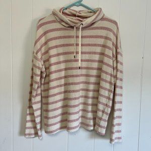 Chaps White & Pink Striped Crop Pullover, Size Small